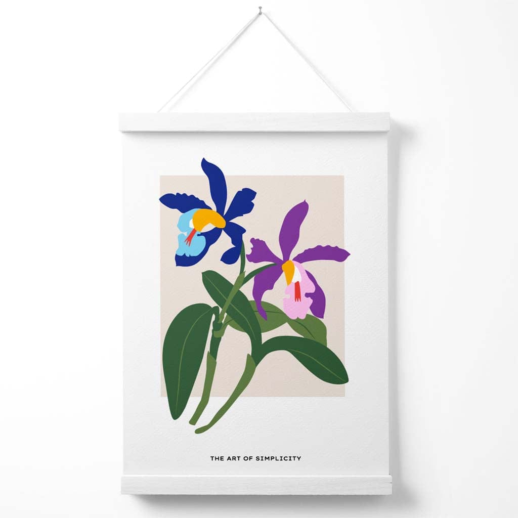 Marktplakat mit blau-violetten Irisblumen (schlichte Form) mit Aufhänger