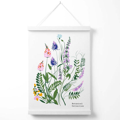 Schlichtes Poster für einen Blumenmarkt mit blauen und violetten Wildblumen, inklusive Aufhänger