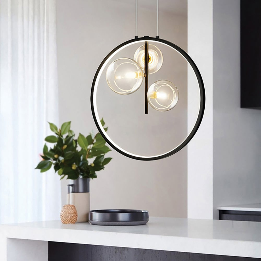 Brehn | Minimalistische Glasballen Pendelleuchte Schwarz