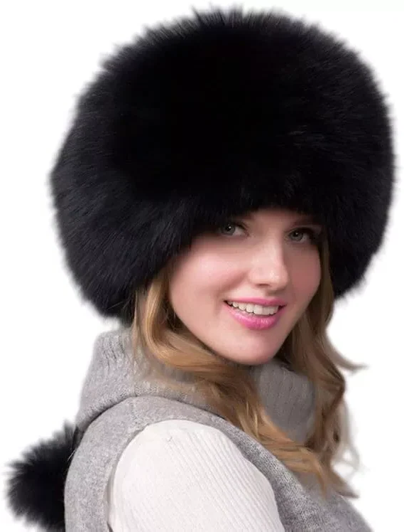 100 % natürliche Fuchspelzmütze für Damen, dicke Pelzmütze, warme Wintermütze, modische Damenmütze mit Ohrenschützern
