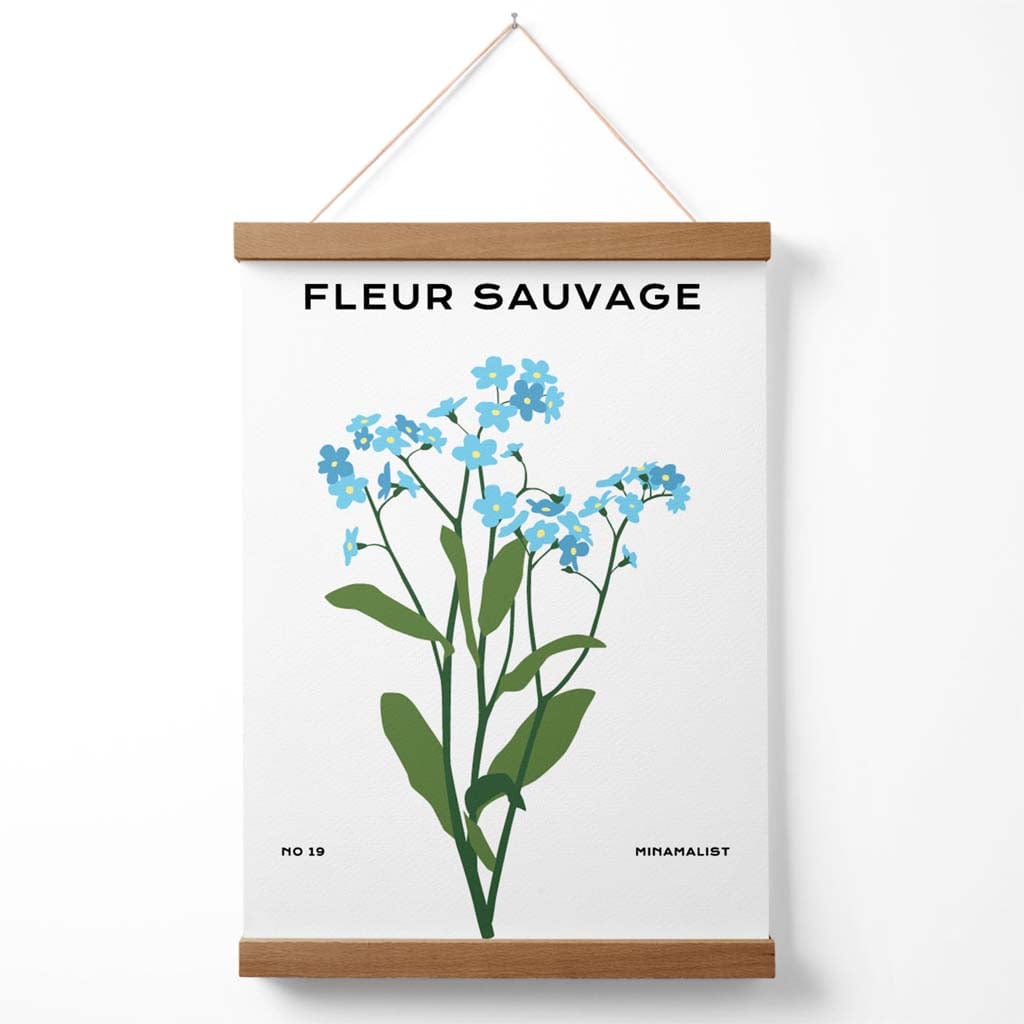 Blauer Vergissmeinnicht-Blumenmarkt – Minimalistisches Poster mit Aufhänger