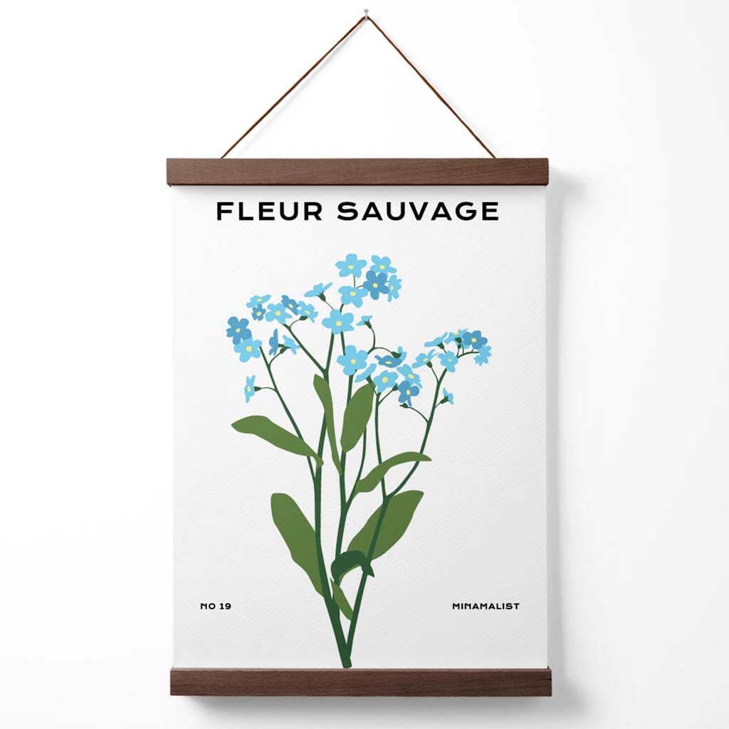 Blauer Vergissmeinnicht-Blumenmarkt – Minimalistisches Poster mit Aufhänger