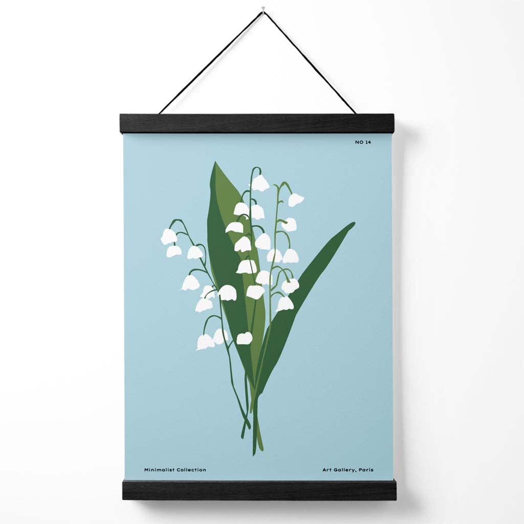 Minimalistisches Poster „Blaues Maiglöckchen“ für den Blumenmarkt mit Aufhänger