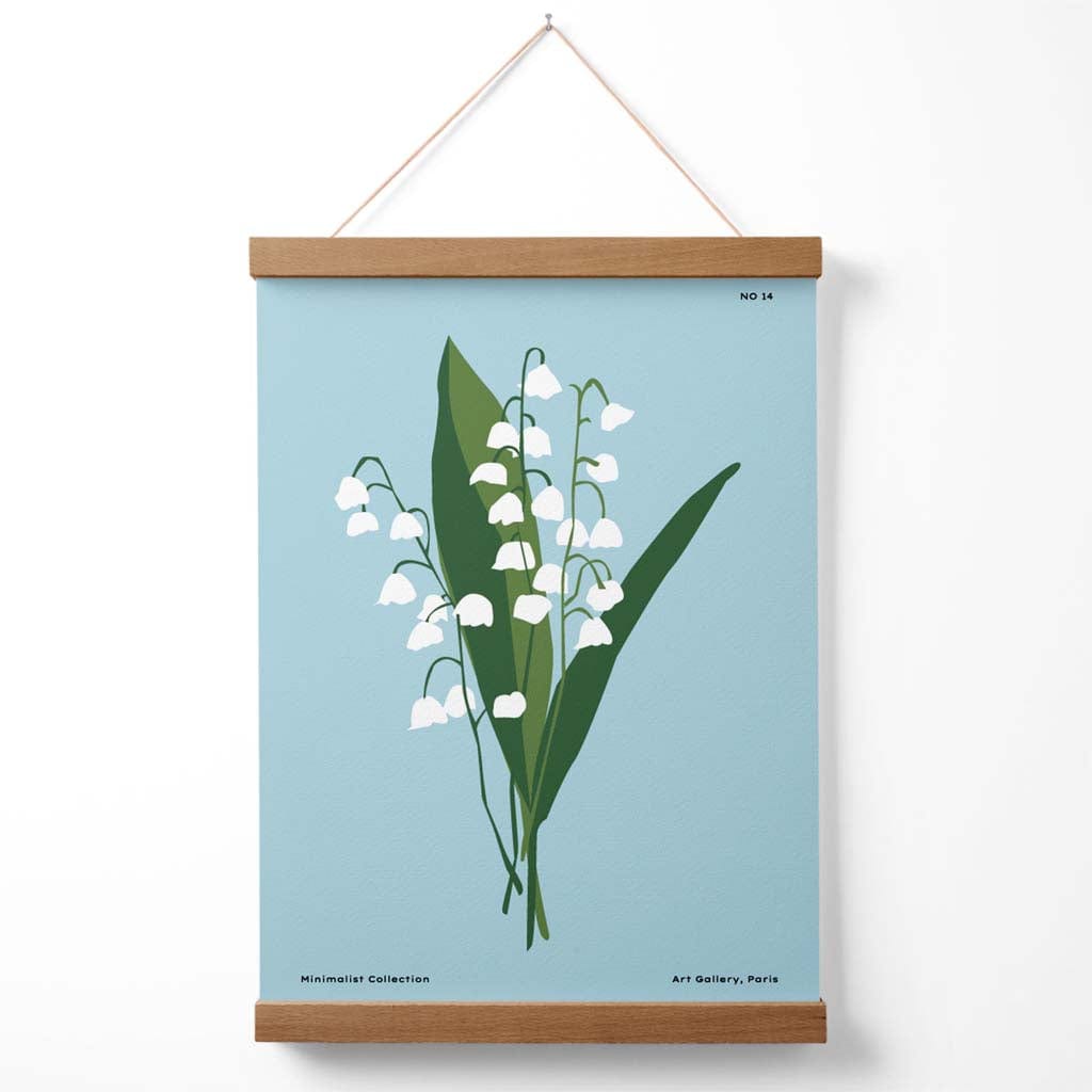 Minimalistisches Poster „Blaues Maiglöckchen“ für den Blumenmarkt mit Aufhänger