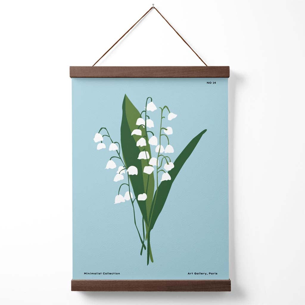 Minimalistisches Poster „Blaues Maiglöckchen“ für den Blumenmarkt mit Aufhänger