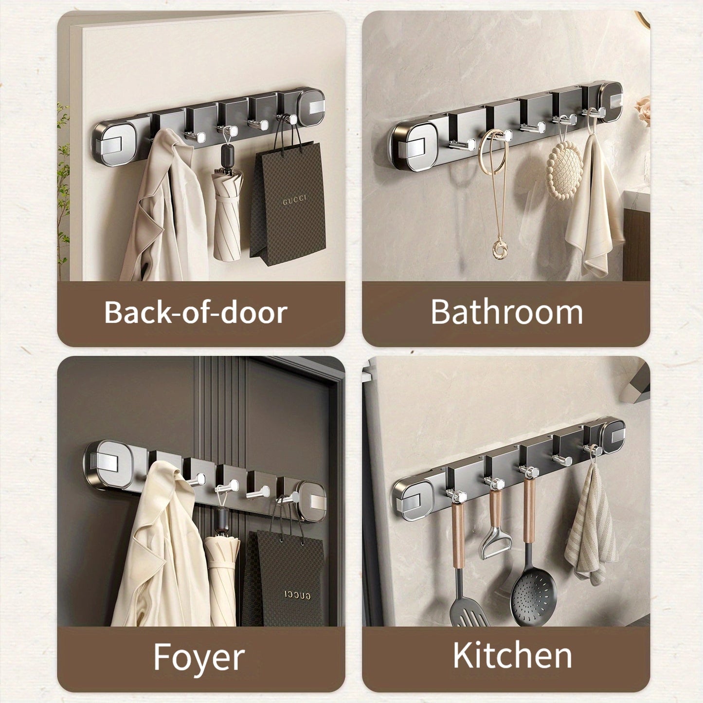 Wandhakenpanel ohne Bohren – OrganizePlus versteckter 5-Haken-Regal | Brehn