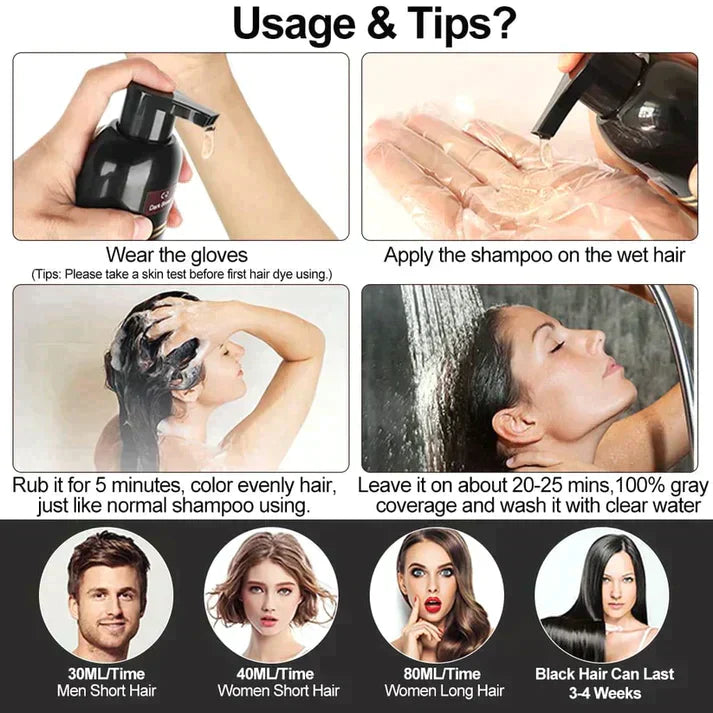 Brehn | Black Hair Dye Shampoo | 3-in-1 Ayurveda-Formel: Färben, Pflegen & Reinigen | Natürliche Grauhaarabdeckung in 5 Minuten | Ammoniakfrei & Schonend
