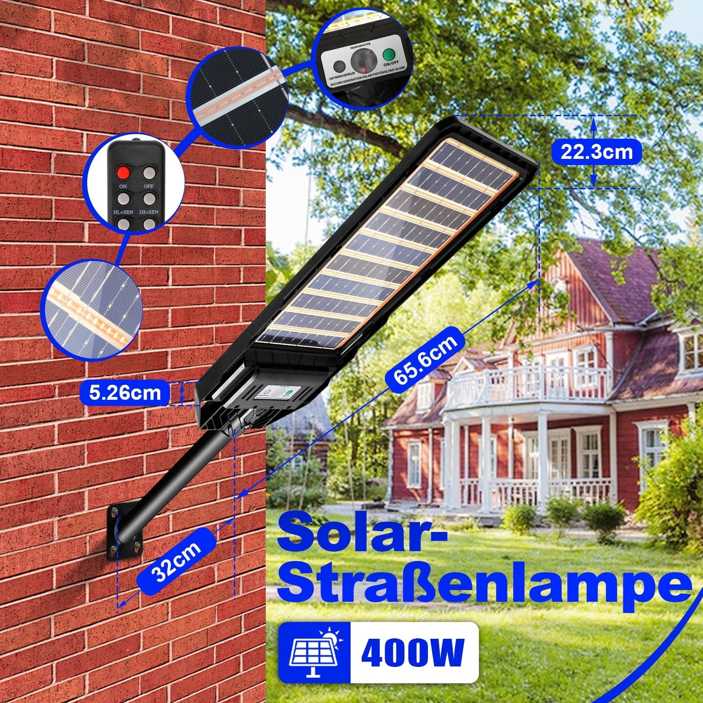 Solarlampe Straßenlaterne mit Bewegungssensor 300W/400W | Brehn