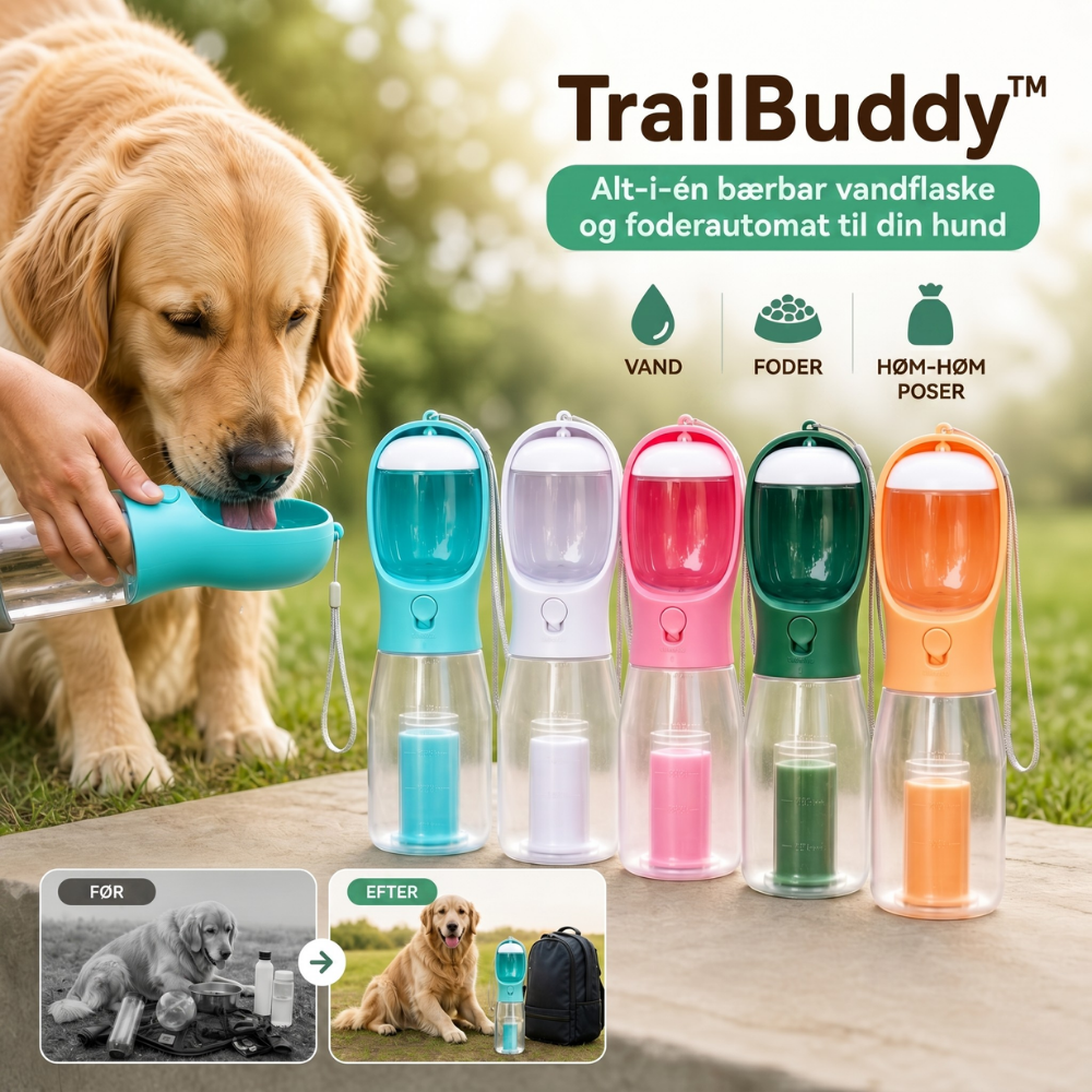 TrailBuddy™ – 3-in-1 Hunde-Trinkflasche mit Futterbox | Brehn
