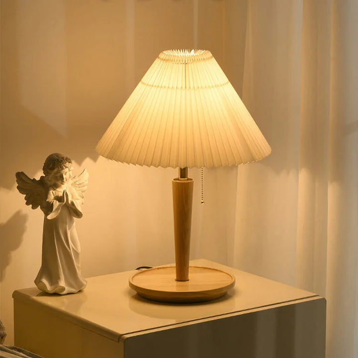Brehn | Elegante Vintage Holz Woodly Tischlampe - Tischlampe mit plissierten Design