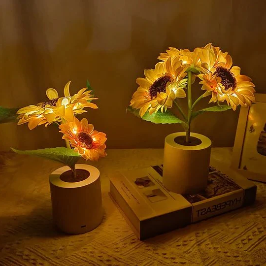 Sonnenblumenlampe – Künstliche Sonnenblume im Topf mit LED-Beleuchtung – Geschenkidee zum Valentinstag, Muttertag und Geburtstag
