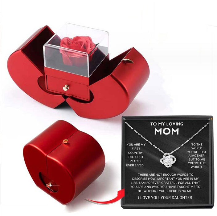 Rote Apfel Schmuckbox mit ewiger Rose und Halskette | Brehn