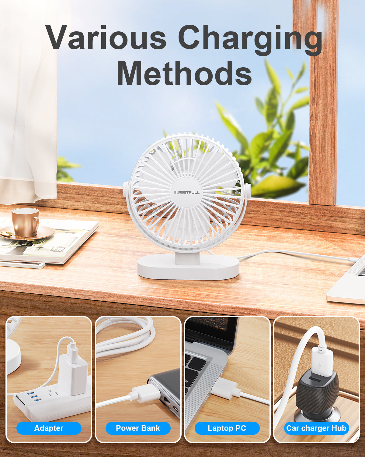6,5 Zoll USB Kleiner Tischventilator für Zuhause Büro Auto Outdoor Reisen | Brehn