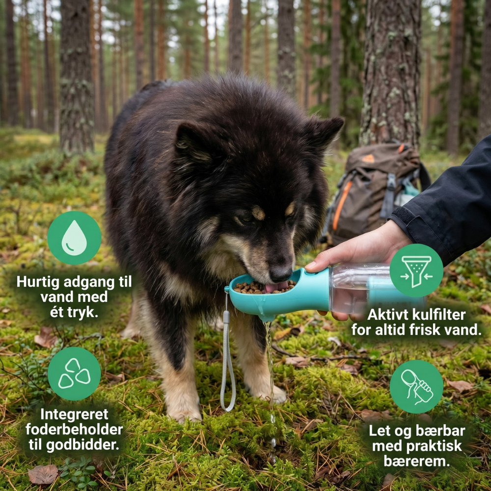 TrailBuddy™ – 3-in-1 Hunde-Trinkflasche mit Futterbox | Brehn