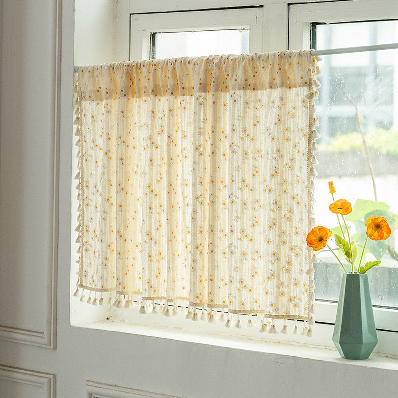 Beige Gänseblümchenmuster Stufenvorhang aus Baumwoll-Leinenstoff | Brehn
