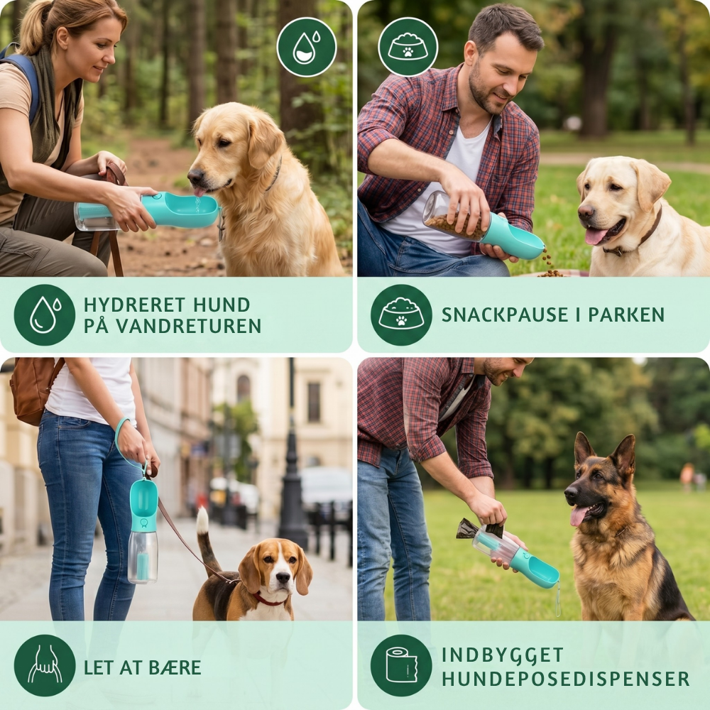 TrailBuddy™ – 3-in-1 Hunde-Trinkflasche mit Futterbox | Brehn
