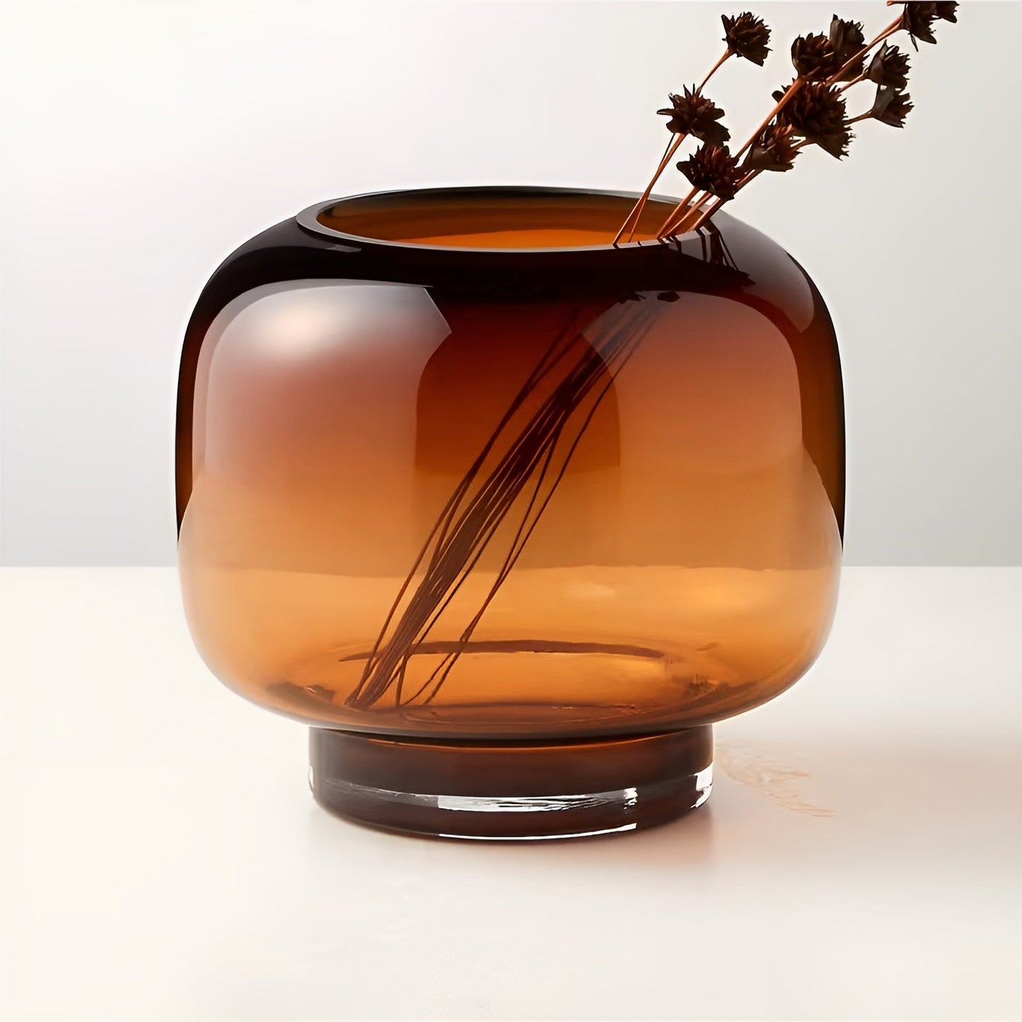 Handvase aus Glas von Brehnown – minimalistisch und dekorativ | Transparenter Innenraum für Blumen, Hydrokultur und moderne Pflanzen in Bernstein