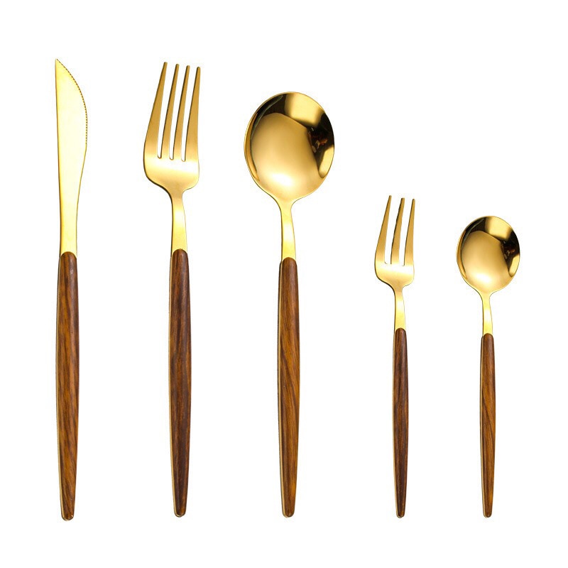 Elegantes Holzhantel Goldbesteckset für anspruchsvolles Essen