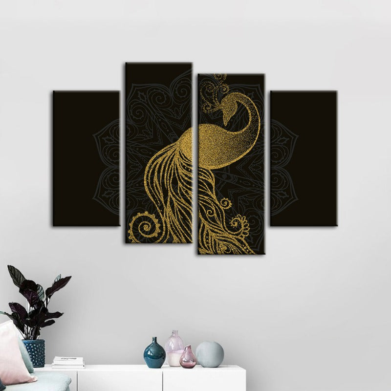 Abstract Golden Mandala Pfau-Canvas Wandkunst Gemälde 4 Teile