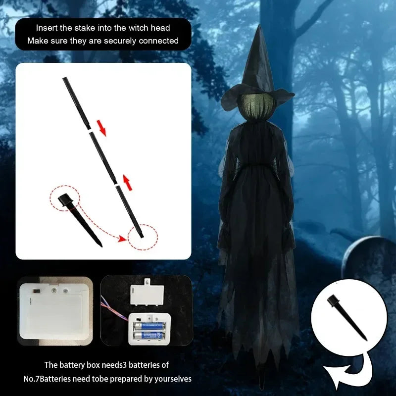 Leuchtende Hand hält Halloween-Hexen-Dekoration