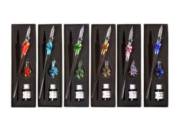 Glas Kalligrafie-Stift Set mit Tinte und Stiftablage