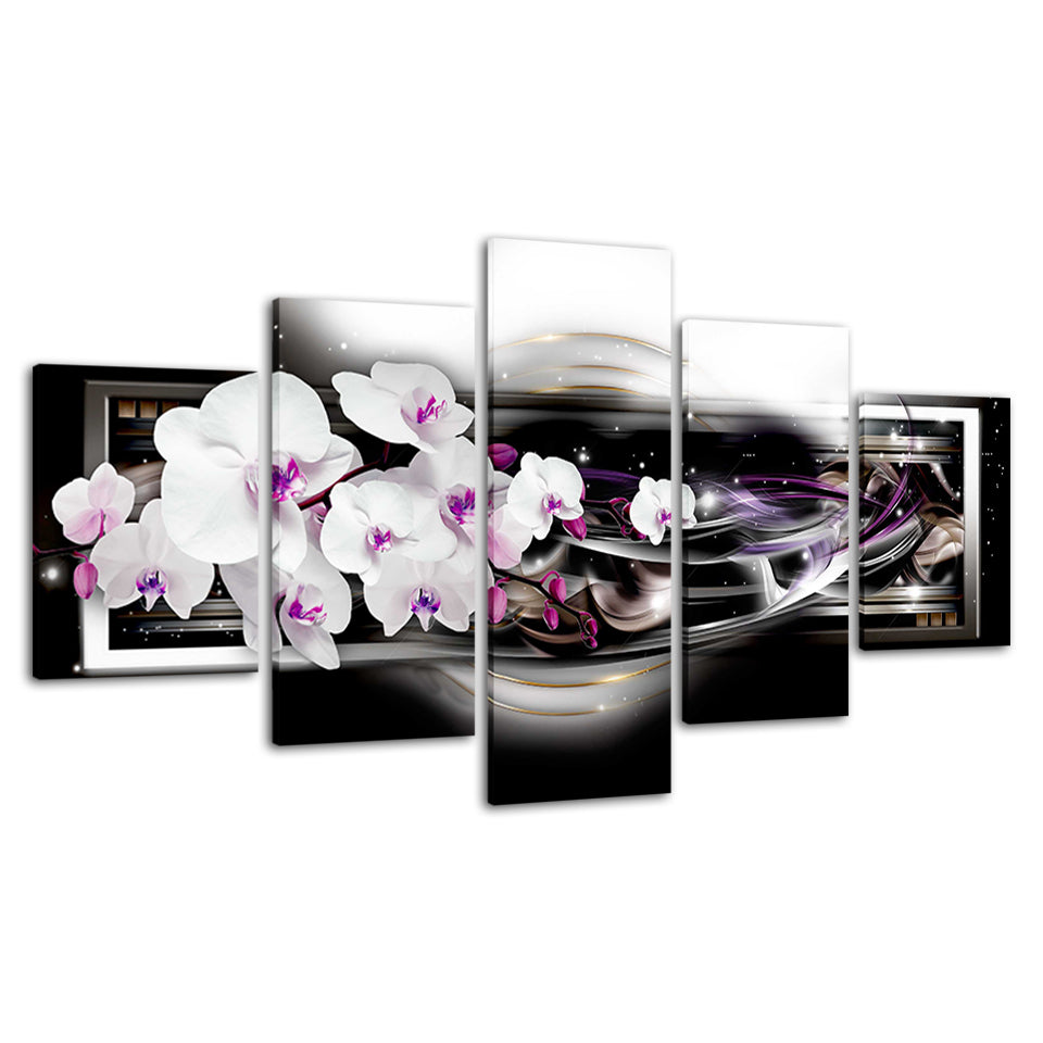 Echofarbene lila und weiße Orchideen 5 Teile - Leinwand-Wandkunstgemälde