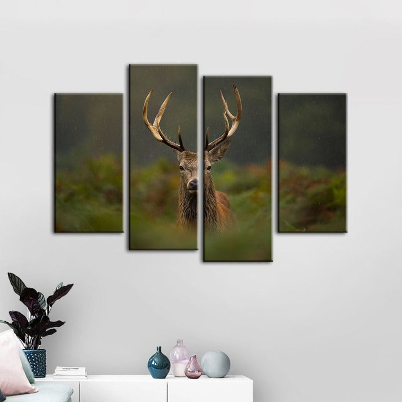 4-teilige Kuriositäten Reh unter Farnen - Leinwand Wandkunst Gemälde