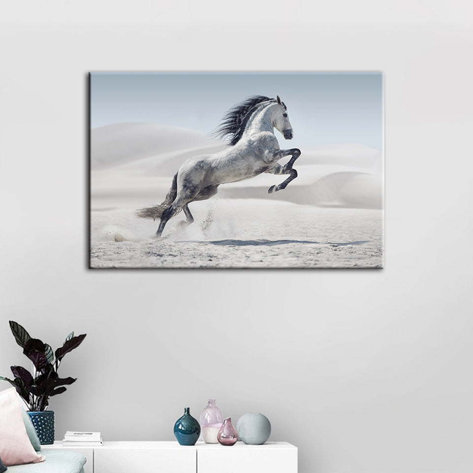 Springendes weißes Pferd - Leinwand Wandkunst Malerei