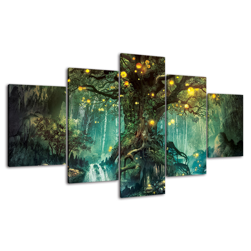 Magic Forest Trunk 5 Stück - Canvas Wandkunst Gemälde