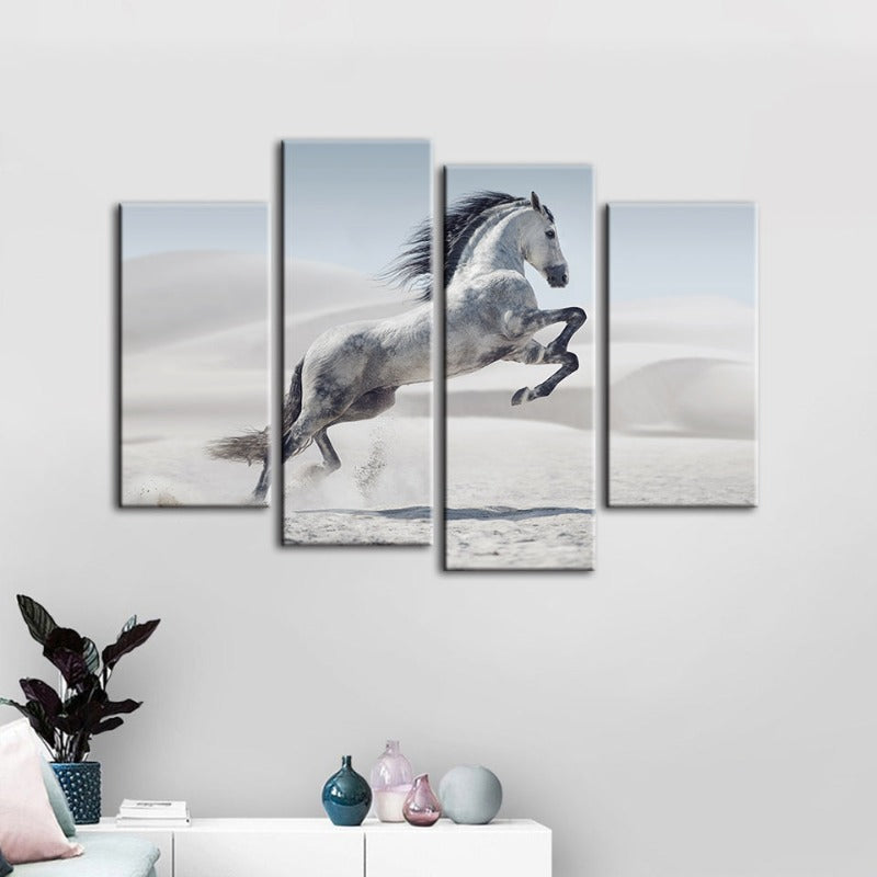 4-teilige Springendes Weißes Pferd - Canvas Wandkunst Gemälde