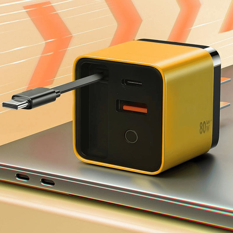 Brehn | 3 in 1 GaN Ladegerät, skalierbares 80W MAX Schnelllade-Modul mit Type-C Kabel und 2 USB-Anschlüssen