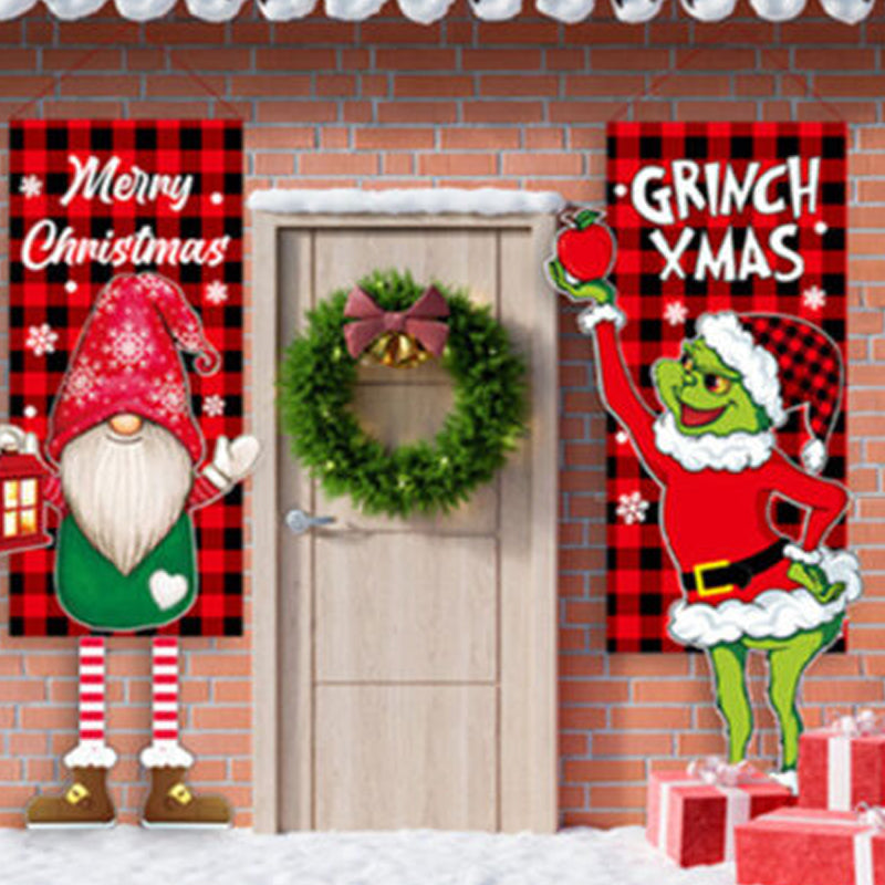 Brehn | Weihnachtsdekoration Hängender Grinch Gesichtsloser Puppen Tür Hängende Flagge Gartenflagge