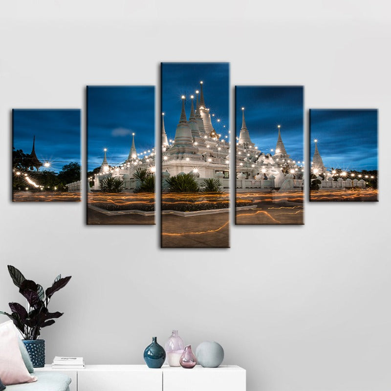 5 Stück Schönes Tempel Nachtzeit - Leinwand Wandkunst Gemälde