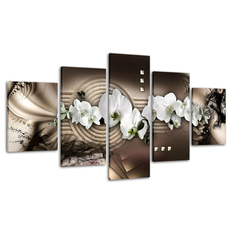 Abstrakte Weiße Orchideen 5 Teile - Leinwand Wandkunst Gemälde