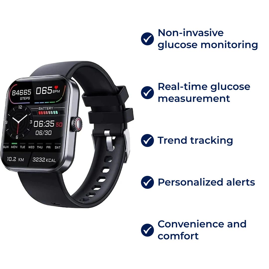 Glucowatch | Nicht-invasive Blutzucker-Smartwatch – Echtzeitüberwachung, Trendverfolgung & personalisierte Benachrichtigungen Brehn