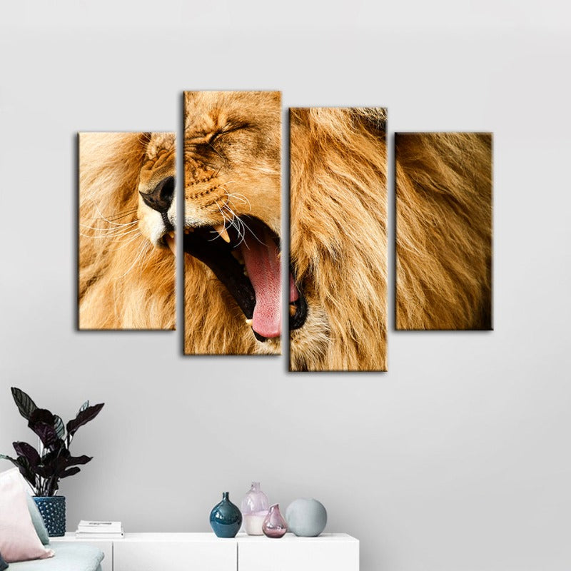 4-teilige wütende Löwenbrüll - Leinwand Wandkunst Malerei