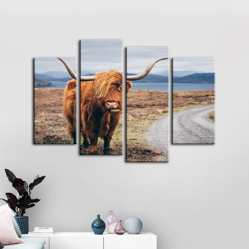 4-teilige schöne braune Kuh - Canvas Wandkunst Gemälde | Brehn