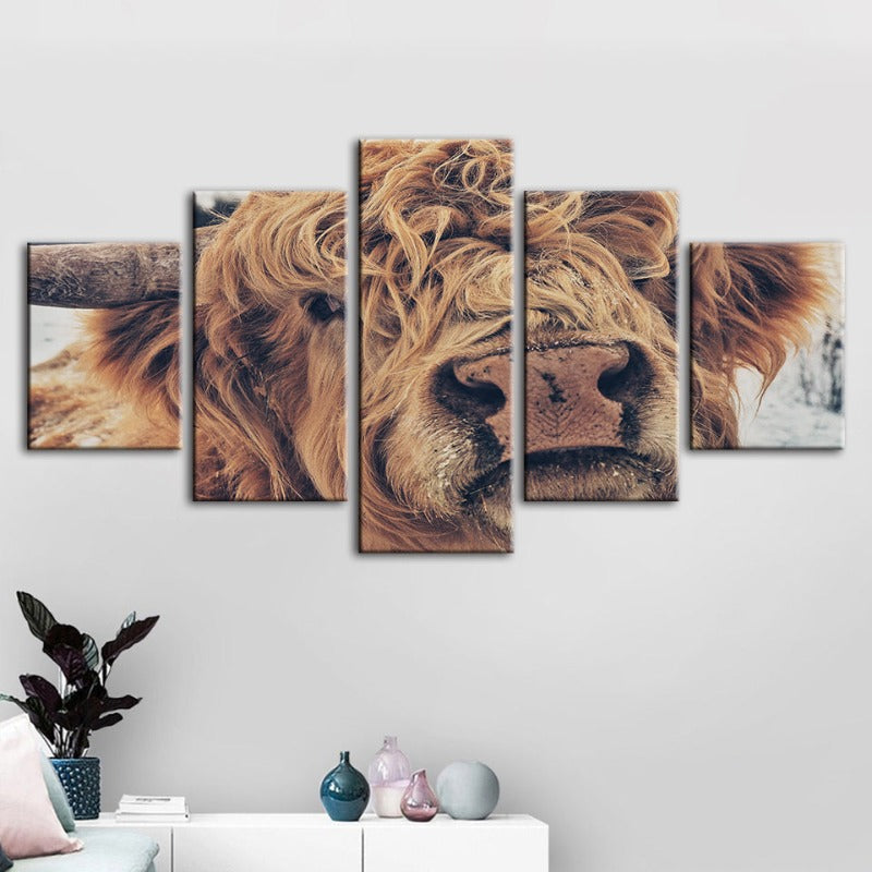 5-teilige Nahaufnahme einer braunen Kuh - Leinwand Wandkunst Gemälde