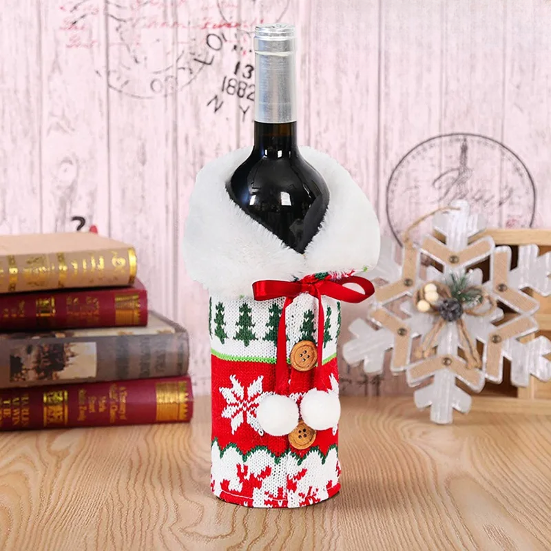 Weihnachtliche Flaschenhülle mit Fellkragen – Festliche Hülle für Weinflaschen, Wichtel-Deko für Weihnachten, Perfekt als Geschenkverpackung | Brehn