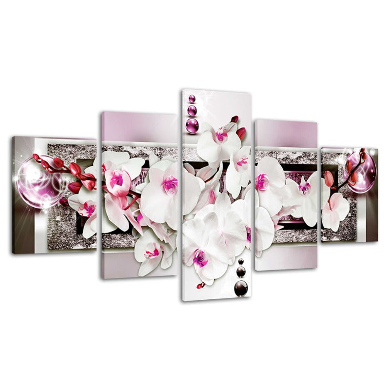 5 Stück Pink Glow Hue Weiße Blume - Leinwand Wandkunst Gemälde