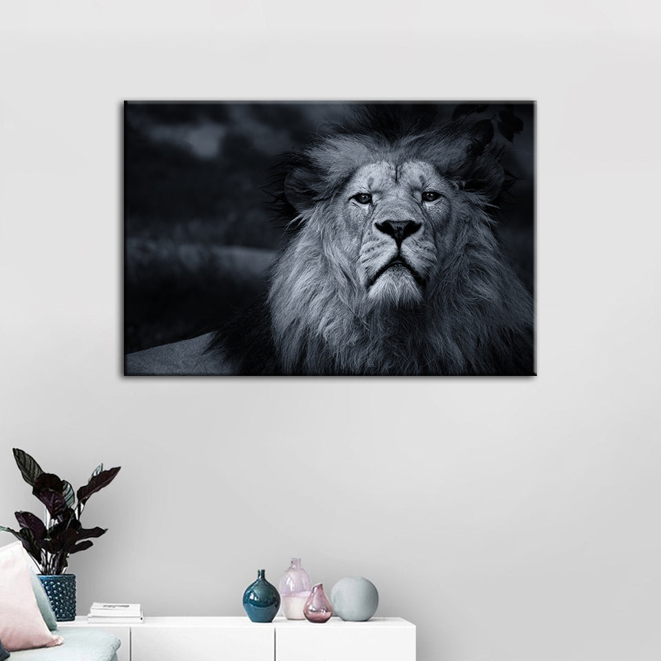Grayscale Besorgter Löwe - Leinwand Wandkunst Gemälde
