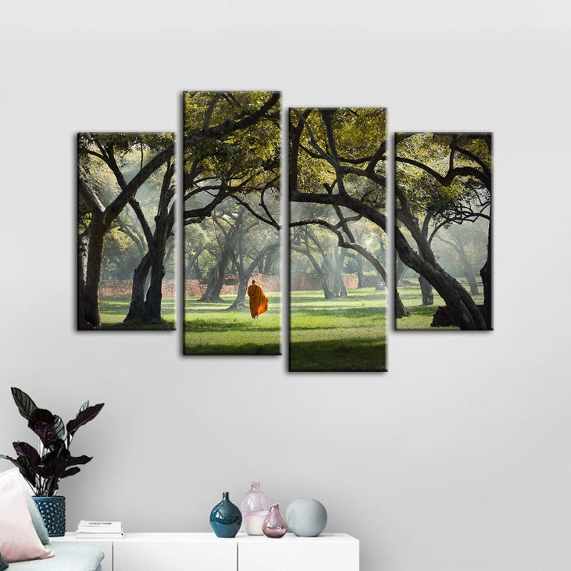 4 Stück Friedlicher Mönch Gehen - Canvas Wandkunst Gemälde