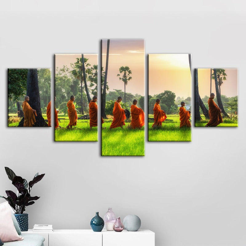 5-teilige entspannende Mönche - Leinwand Wandkunst Gemälde