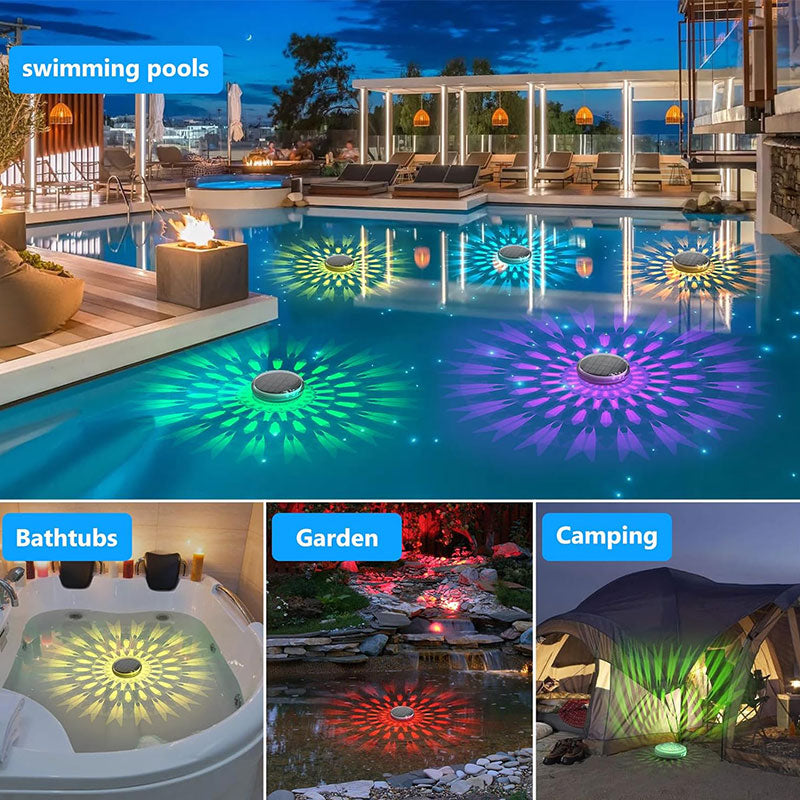 Brehn | 2 Stk. - Timer-Funktion Solarbetriebene Poolbeleuchtung mit 3 Helligkeitseinstellungen & 9 Farben