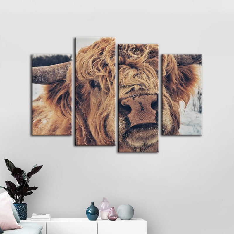 4-teilige Nahaufnahme Braun Kuh - Leinwand Wandkunst Gemälde | Brehn