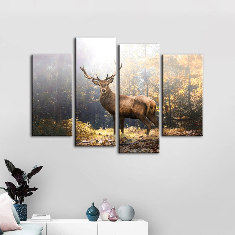 4 Stück Majestätische Rehe im Wald - Leinwand Wandkunst Gemälde