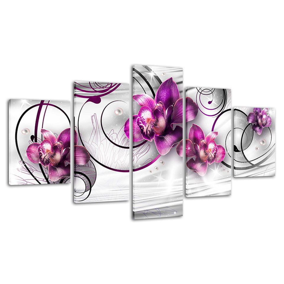 5 Stück Weiße Hintergrund lila Blume - Leinwand Wandkunst Gemälde