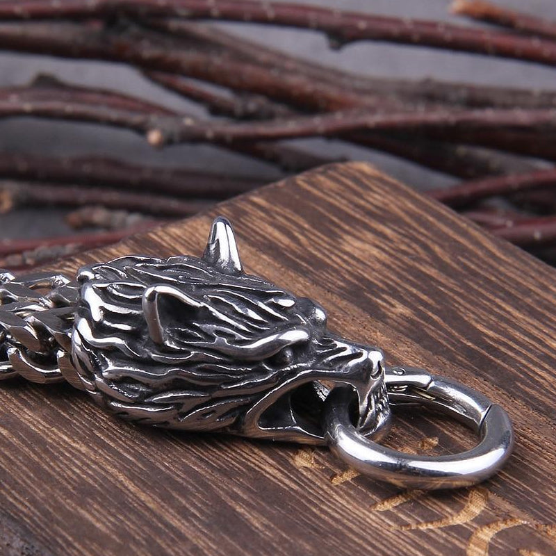 Viking Edelstahl Doppelwolfkopf Fenrir Armband
