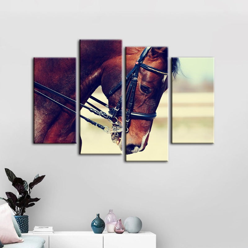 4-Teilig Anmutige Halfterpferd - Leinwand Wandkunst Gemälde
