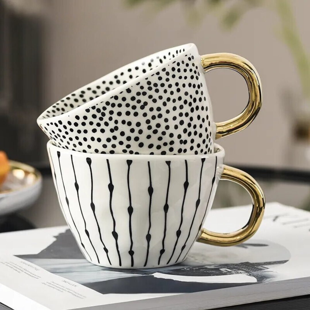 Premium Geometrische Keramiktasse mit Goldgriff – Erheben Sie Ihr tägliches Getränk